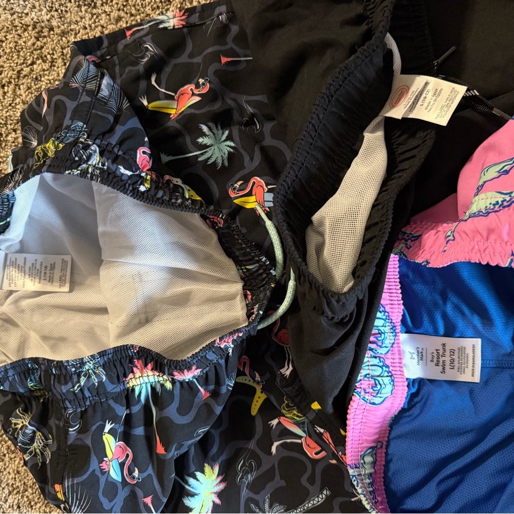 EUC LOT OF 3 10/12 boys Swim Trunks Set black pink pool beach members mark - Picture 5 of 5
